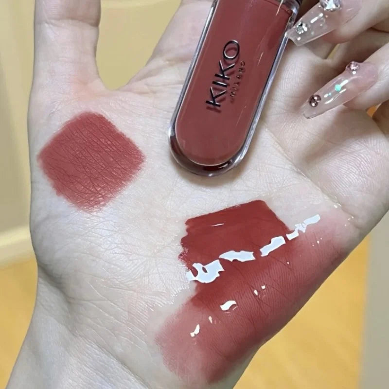 Batom Hot Kiko com duas pontas, brilho labial transparente e espelhado