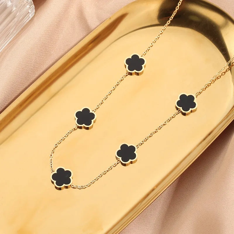 Conjunto de 3 peças de colar e pulseira com flor de cinco pétalas da sorte, conjunto de brincos para mulheres
