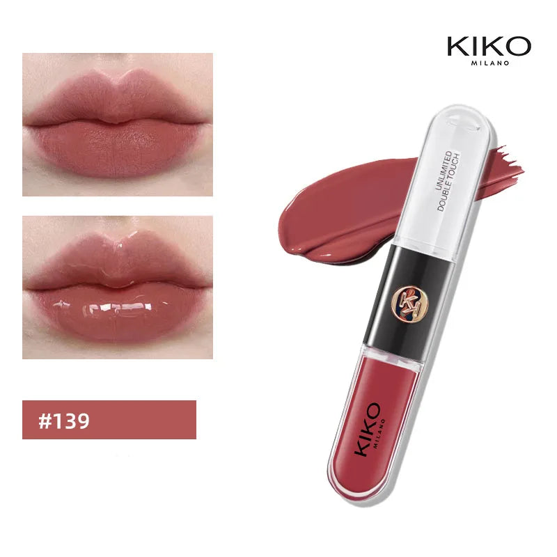 Batom Hot Kiko com duas pontas, brilho labial transparente e espelhado