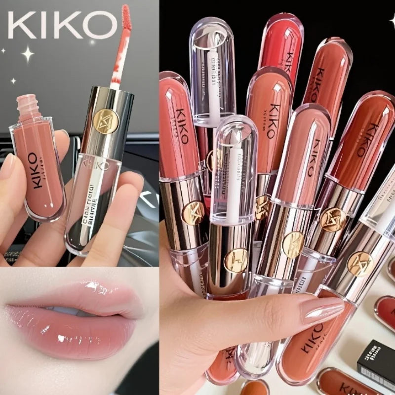 Batom Hot Kiko com duas pontas, brilho labial transparente e espelhado