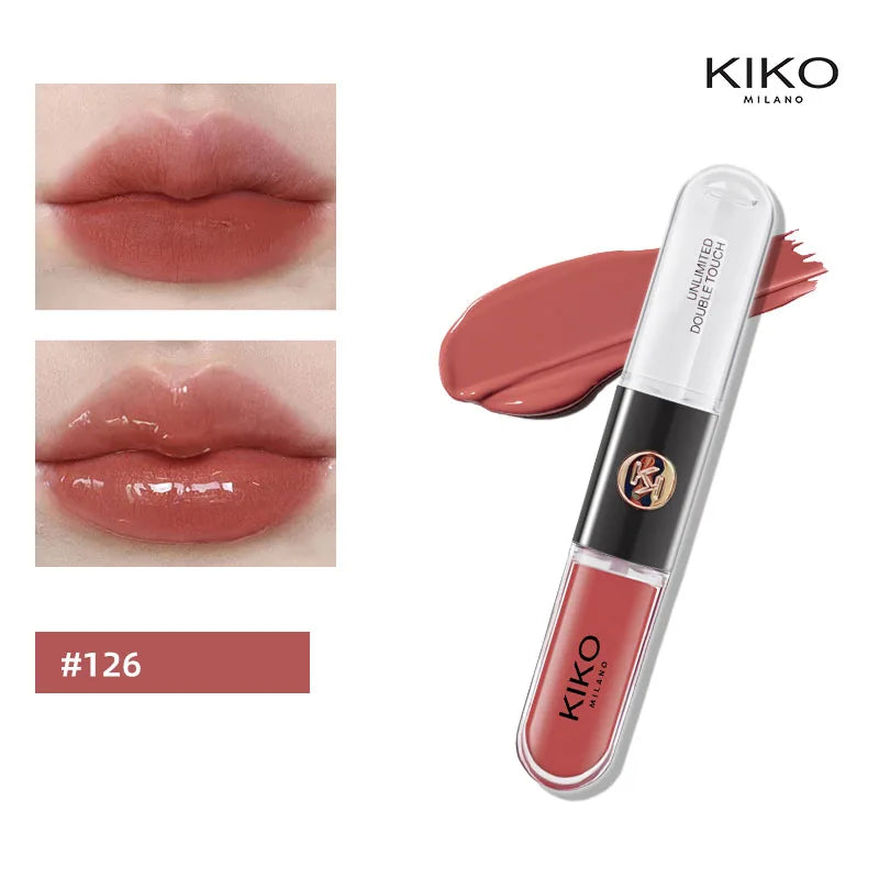 Batom Hot Kiko com duas pontas, brilho labial transparente e espelhado