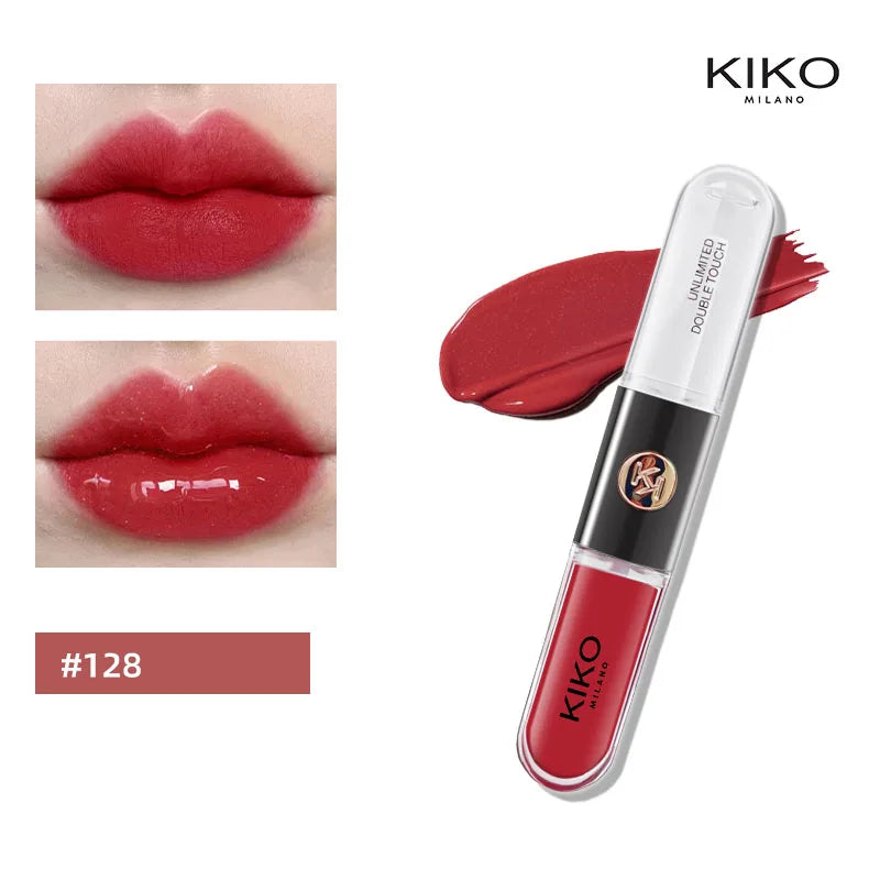 Batom Hot Kiko com duas pontas, brilho labial transparente e espelhado