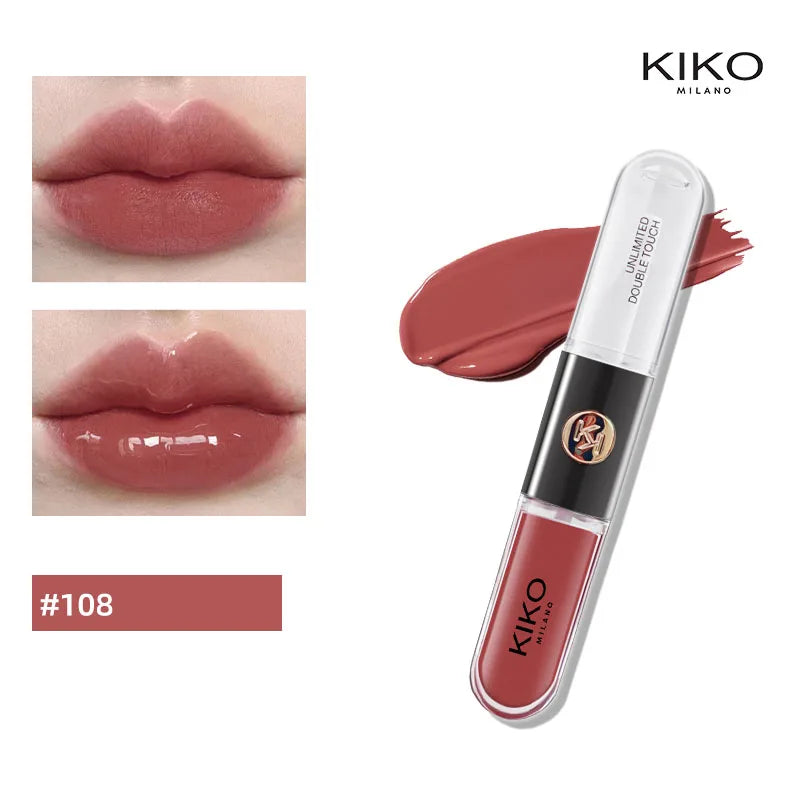 Batom Hot Kiko com duas pontas, brilho labial transparente e espelhado
