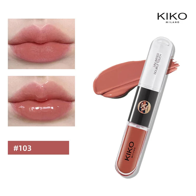 Batom Hot Kiko com duas pontas, brilho labial transparente e espelhado