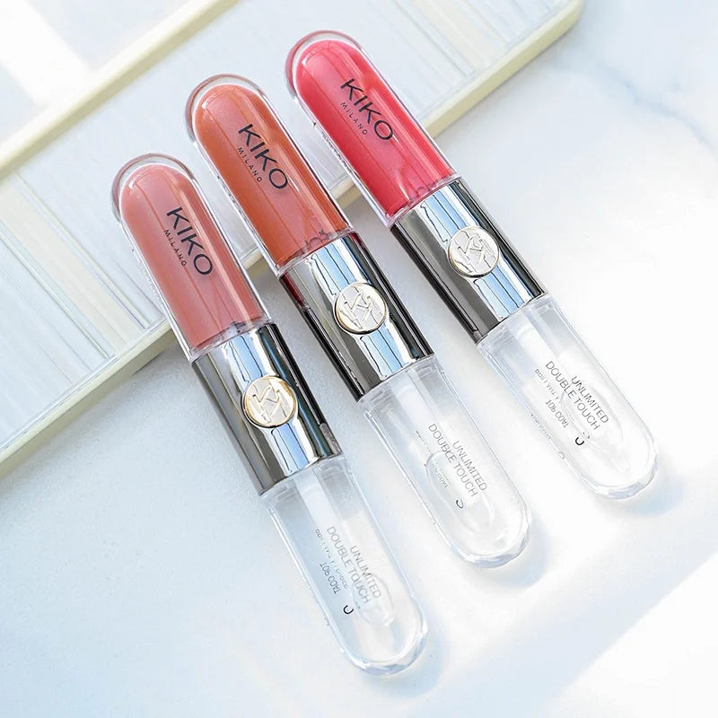 Batom Hot Kiko com duas pontas, brilho labial transparente e espelhado