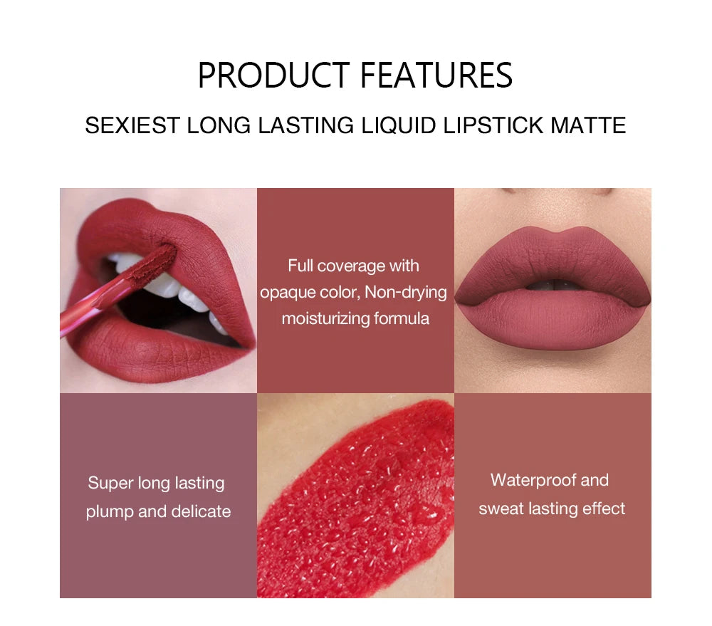 Lip Gloss Batom de Veludo Fosco À Prova D'Água