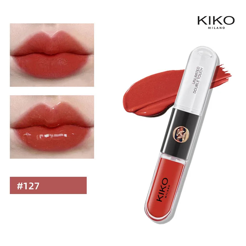 Batom Hot Kiko com duas pontas, brilho labial transparente e espelhado