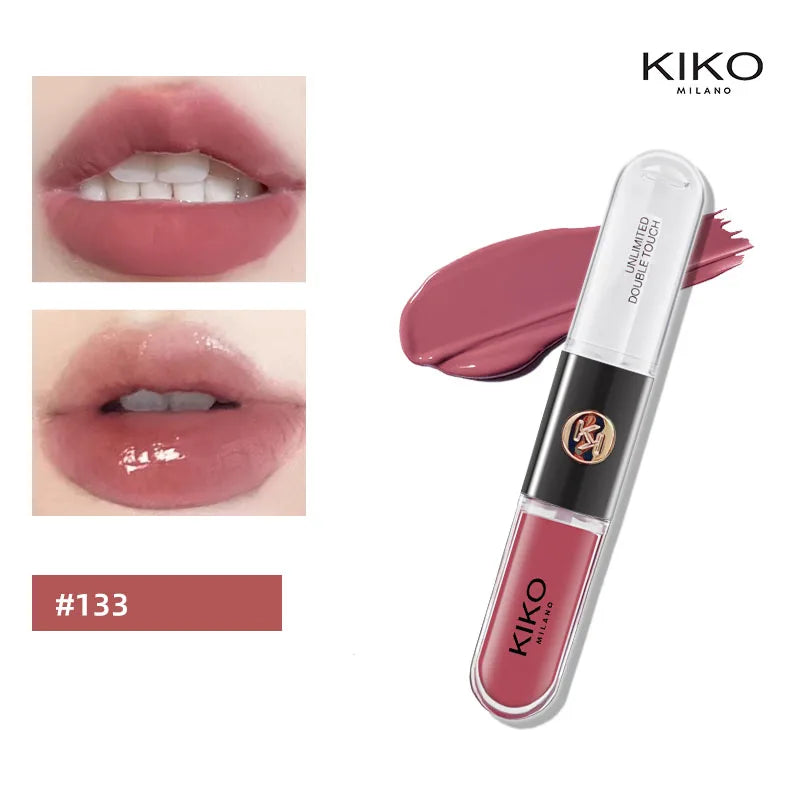 Batom Hot Kiko com duas pontas, brilho labial transparente e espelhado